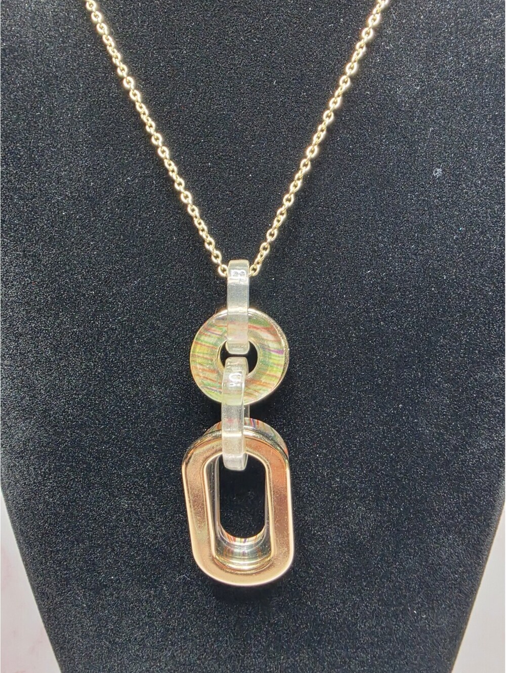 Banana Republic Gold Tone Multi Color Resin Link Necklace Signed BR Tag 30"